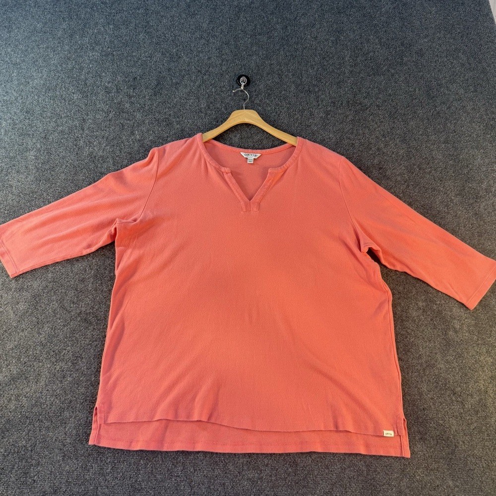 Orvis Womens XXL Pink/coral  Pima Cotton 3/4 Sleeve Split Neck Tunic Top Soft